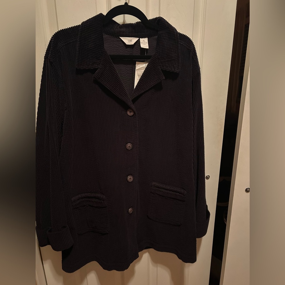 J. Jill Black Soft Corduroy Blazer Size XL Detailed trim and on back. NWT. 30” L